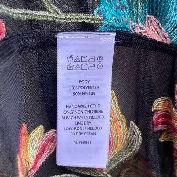 Haute Hippie Black Mesh sheer Floral Embroidered Fringe Boho Festival Poncho - Picture 6 of 7